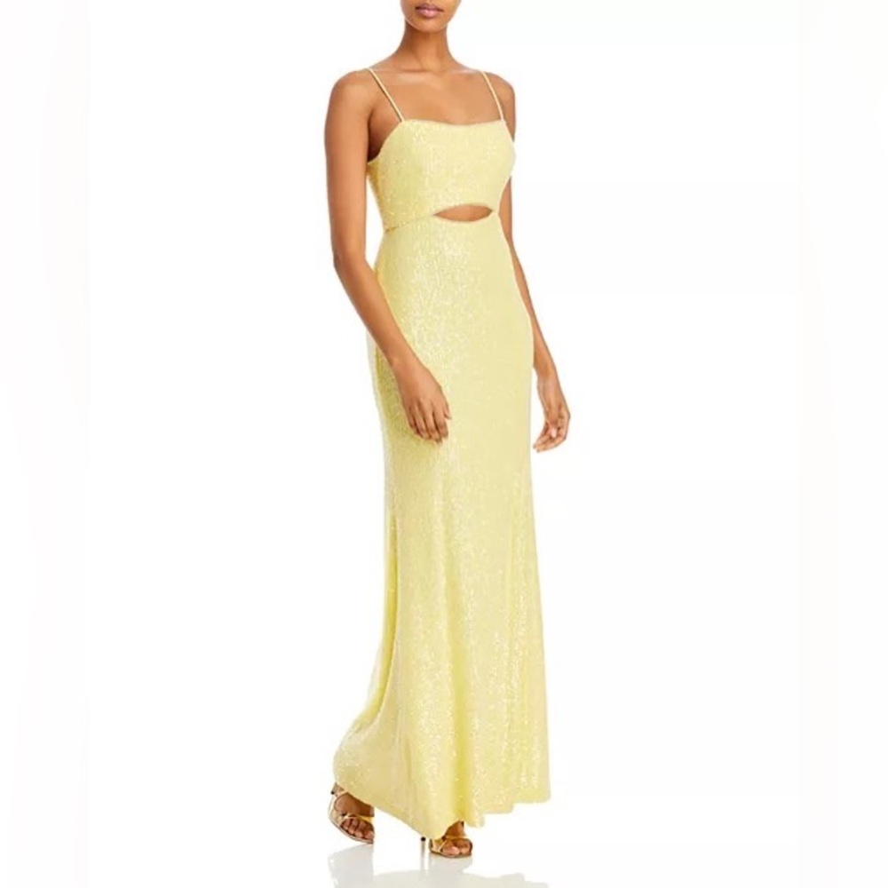 AQUA Cutout Yellow Sequin Dress